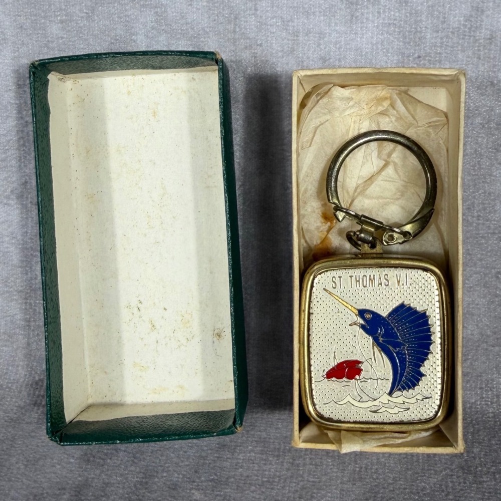 Vtg Sankyo Musical Keychain St Thomas VI Sailfish Brass Music Box Japan WORKS
